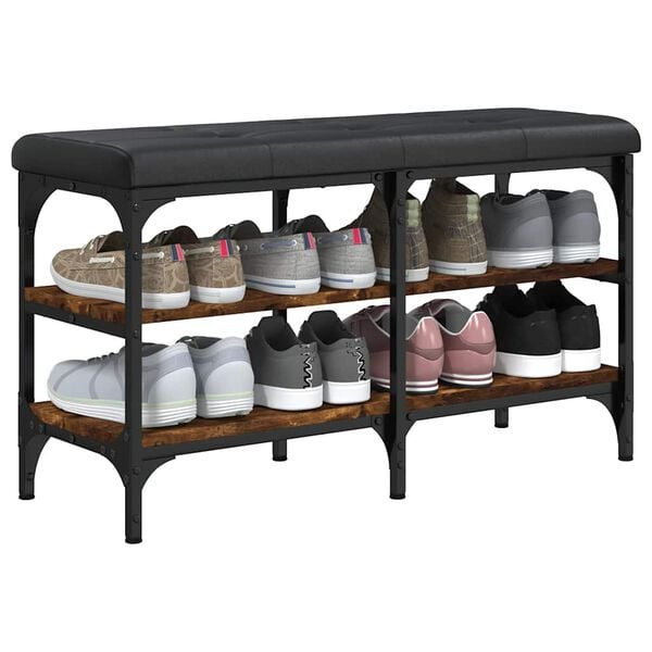 vidaXL Sk&oacute;bekkur Reyklitu&eth; Eik 82x32x47 cm Samsettur Vi&eth;ur