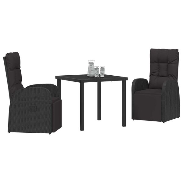 vidaXL Garður borðsett með púði 3 pcs Svartur pólýrattan