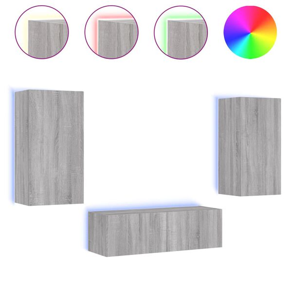 vidaXL 3 Parta Veggfestir Sj&oacute;nvarpssk&aacute;par me&eth; LED-lj&oacute;sum Gr&aacute;ar