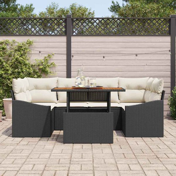 vidaXL Gar&eth;s&oacute;fa sett me&eth; geymslu 7 pcs Svartur Poly rattan