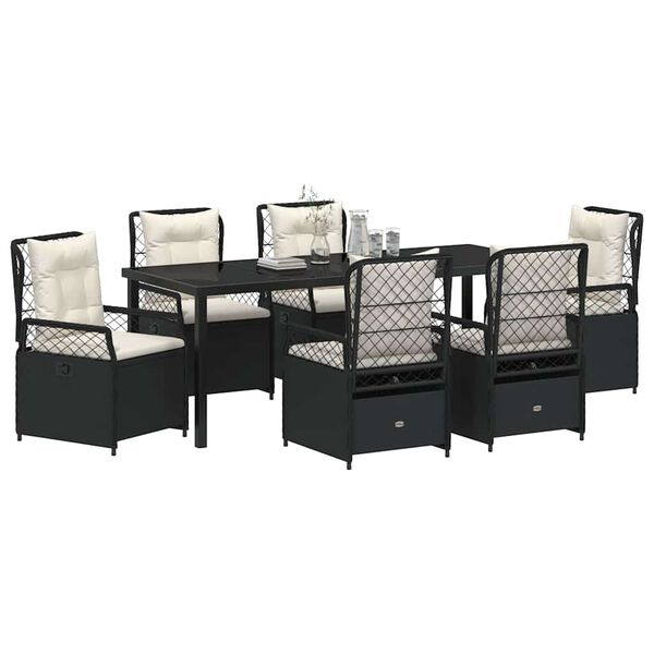 vidaXL Gar&eth;ur bor&eth;sett 7 pcs Svartur p&oacute;l&yacute;rattan