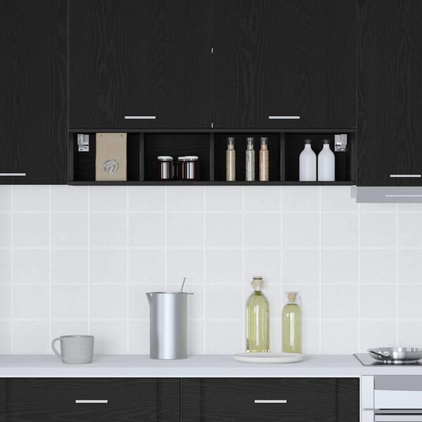 vidaXL Vegghengdur sk&aacute;pur me&eth; geymslu Svartur Eik 20 x 29,5 x 100 cm