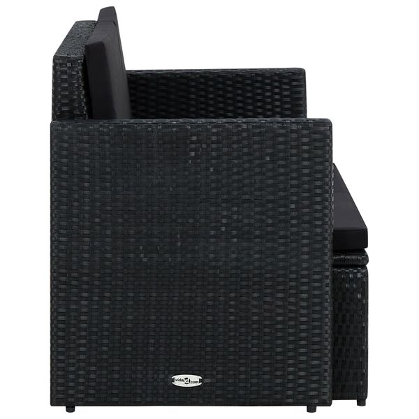 vidaXL 2-s&aelig;ta Gar&eth;s&oacute;fi me&eth; P&uacute;&eth;um Svartur P&oacute;l&yacute;rattan