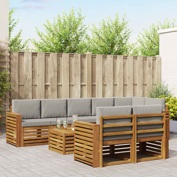 vidaXL S&oacute;fasett 9 pcs N&aacute;tt&uacute;rulegt og Lj&oacute;st Gr&aacute;tt Hrein akas&iacute;utr&eacute;