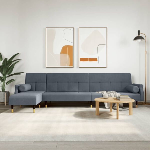 vidaXL L-laga Svefns&oacute;fi D&ouml;kkgr&aacute;r 271x140x70 cm Flauel