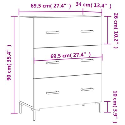 vidaXL Skenkur Brúnn Eikarlitur 69,5x34x90 cm Samsettur Viður