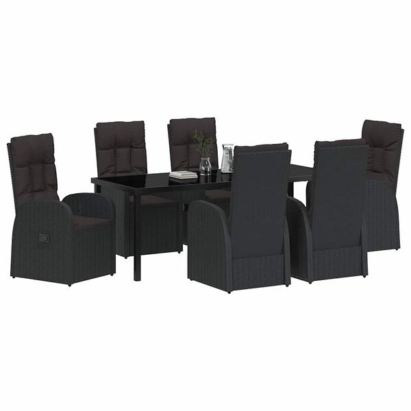 vidaXL Gar&eth;ur bor&eth;sett me&eth; p&uacute;&eth;i 7 pcs Svartur p&oacute;l&yacute;rattan