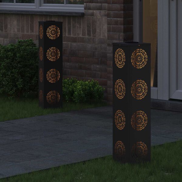 vidaXL S&oacute;lar LED st&iacute;gslj&oacute;s 2 pcs Svartur Kaldvalsa&eth;ur st&aacute;lar