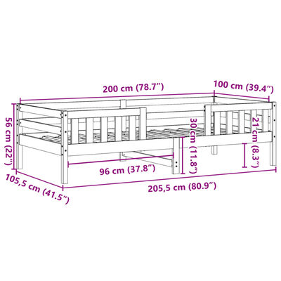 vidaXL Rúmgrind án Dýnu Vaxbrún 100x200 cm Gegnheil Fura