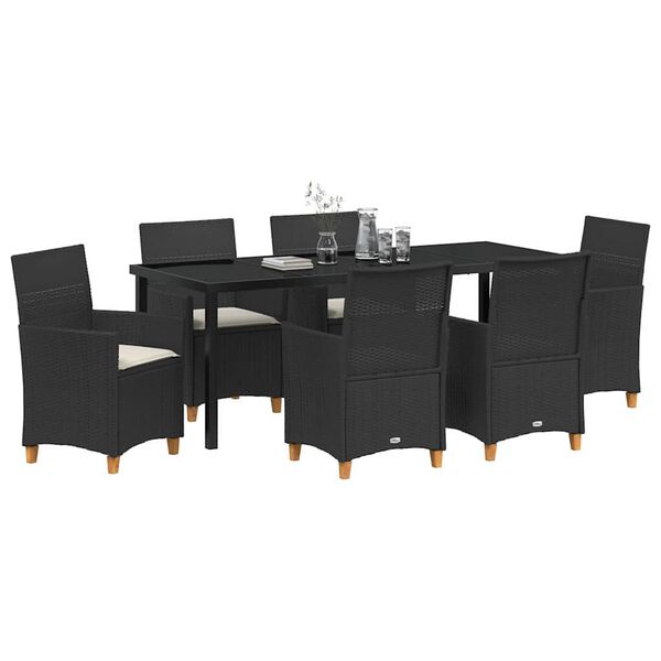 vidaXL Gar&eth;ur bor&eth;sett 7 pcs Svartur p&oacute;l&yacute;rattan