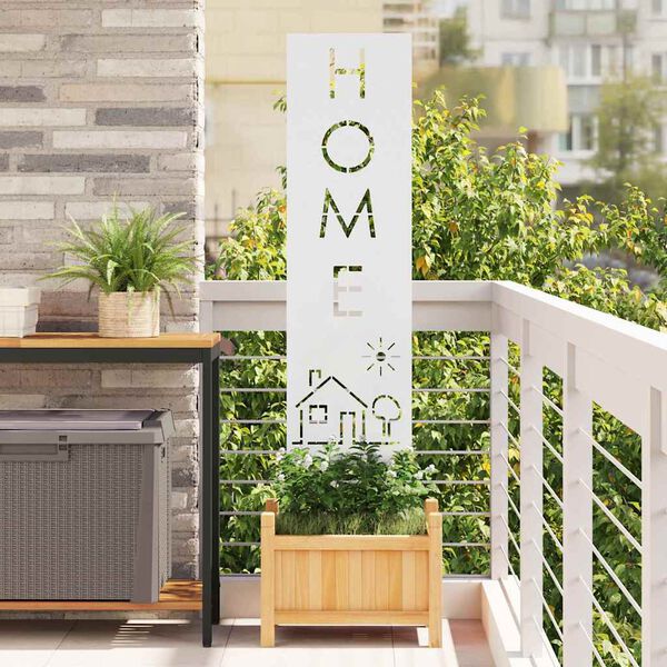 vidaXL Garðs búnað skjár Útskurður Hvítt 32 x 140 cm Kalt rúllað stál