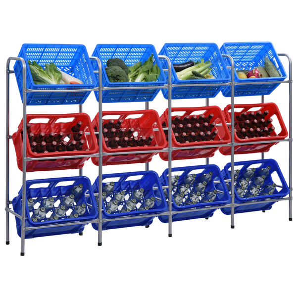 vidaXL Geymsluhilla fyrir 12 Kassa Silfurlitu&eth; 190x33x116 cm St&aacute;l