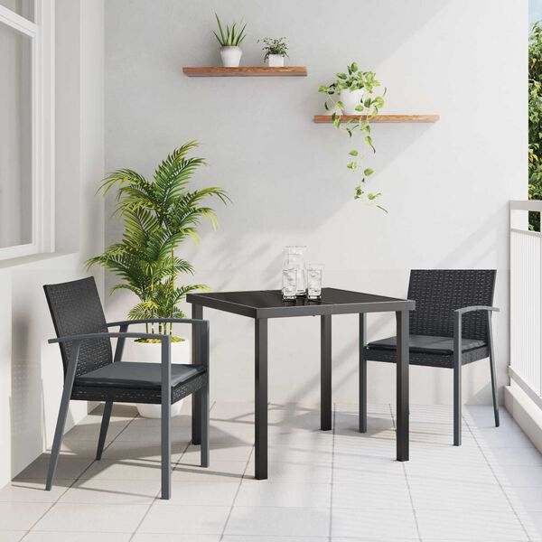 vidaXL Gar&eth;ur bor&eth;sett 3 pcs Svartur og gr&aacute;r PE rattan