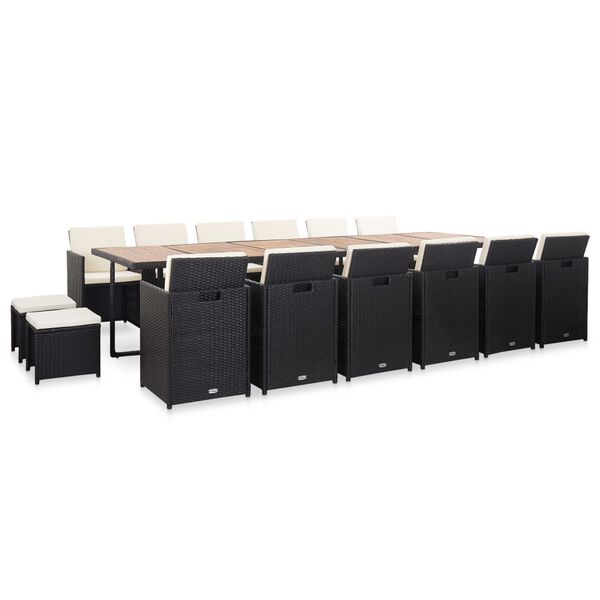 vidaXL 17 stk. &Uacute;tibor&eth;stofusett me&eth; P&uacute;&eth;um P&oacute;l&yacute;rattan Svart