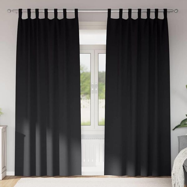 vidaXL Svartgard&iacute;nur me&eth; hringjum 2 pcs Svartur 260 x 140 cm P&oacute;l&yacute;ester