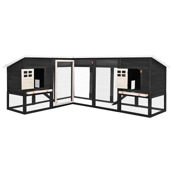 vidaXL Utandyra Kanínukofi með Útisvæði Grár og Hvítur Gegnheil Fura