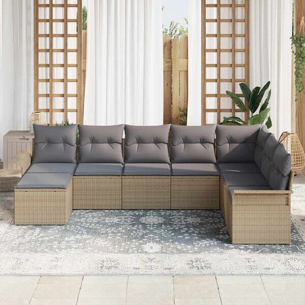 vidaXL Gar&eth;s&oacute;fa sett me&eth; p&uacute;&eth;i 8 pcs Drapplita&eth;ur Poly rattan