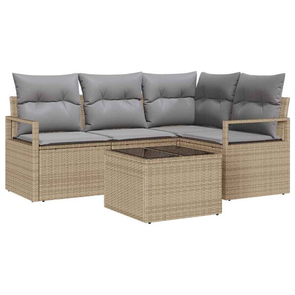 vidaXL S&oacute;fasett me&eth; p&uacute;&eth;i 5 pcs Beige og lj&oacute;sgr&aacute;r p&oacute;l&yacute;rattan