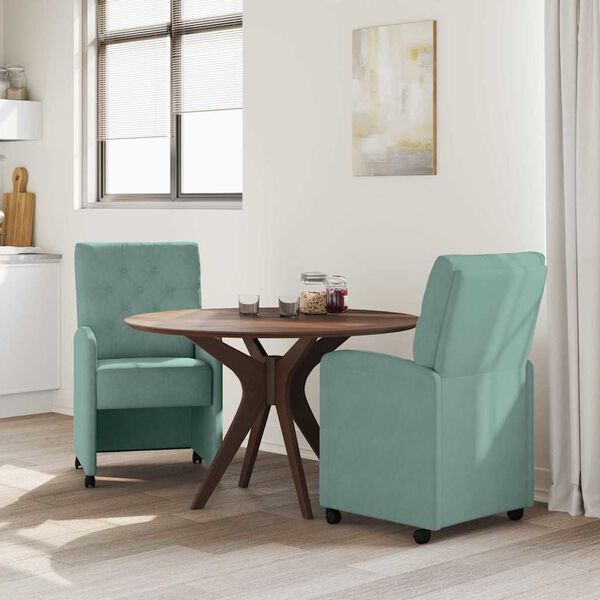vidaXL Matsalstólar með hjólum 2 pcs sea green 58 x 67 x 97 cm Flauel