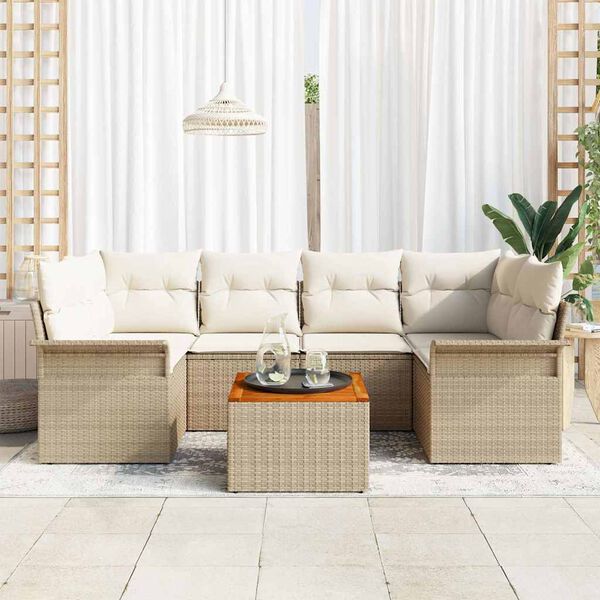 vidaXL Gar&eth;s&oacute;fa sett me&eth; geymslu 7 pcs Beige og krem p&oacute;l&yacute;rattan