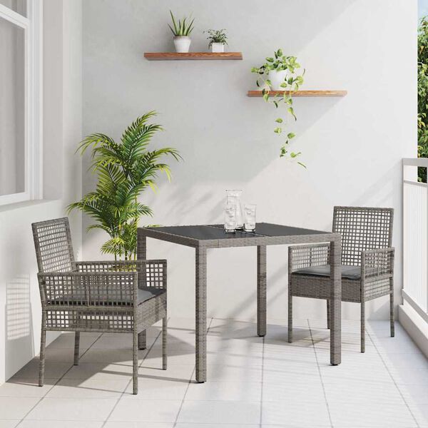 vidaXL Gar&eth;ur bor&eth;sett 3 pcs Gr&aacute;r p&oacute;l&yacute;rattan