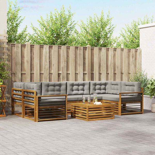 vidaXL &Uacute;ti s&oacute;fasett me&eth; p&uacute;&eth;i 7 pcs N&aacute;tt&uacute;rulegt og Lj&oacute;st Gr&aacute;tt