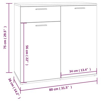 vidaXL Skenkur Reyklituð Eik 80x36x75 cm Samsettur Viður