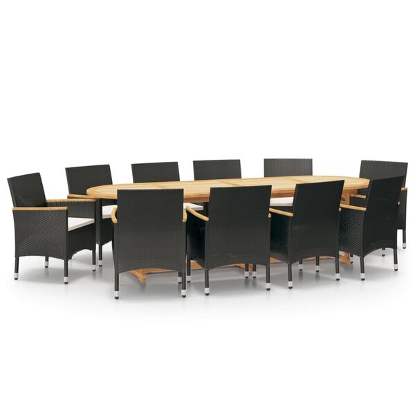 vidaXL 11 Hluta Gar&eth;bor&eth;stofusett me&eth; Sessum Svart