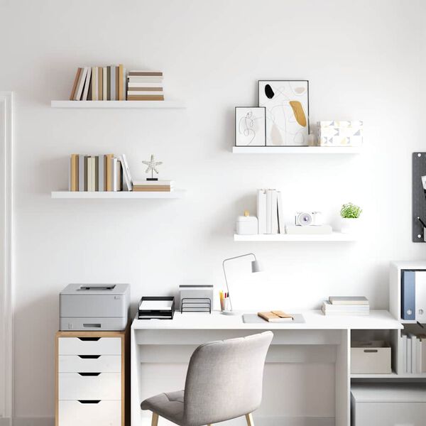 vidaXL Flj&oacute;tandi Vegghillur 4 stk. Hv&iacute;tar 80x23,5x3,8 cm MDF