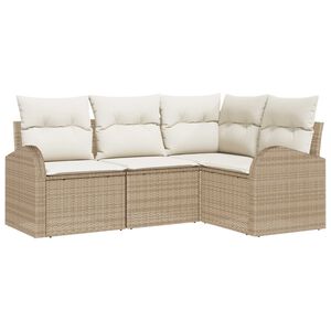 vidaXL Gar&eth;s&oacute;fa sett me&eth; p&uacute;&eth;i 4 pcs Beige og Hv&iacute;tt p&oacute;l&yacute;rattan