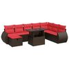 vidaXL 9 stykki gar&eth;s&oacute;fasett me&eth; p&uacute;&eth;um Black Poly Rattan Acacia