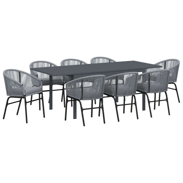 vidaXL Gar&eth;ur bor&eth;sett 9 pcs Gr&aacute;r p&oacute;l&yacute;rattan