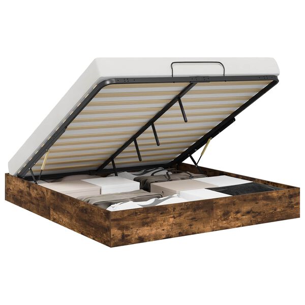 vidaXL Ott&oacute;man s&aelig;ngurrammi Reyktur Eik 203 x 160 x 25 cm Verkefnavi&eth;ur