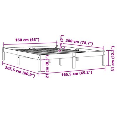 vidaXL Rúmgrind án Dýnu Vaxbrúnn 160x200 cm Gegnheil Fura