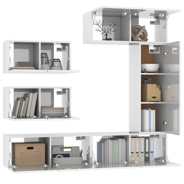 vidaXL 6 hluta Sj&oacute;nvarpssk&aacute;pasett H&aacute;glans Hv&iacute;tt Samsettur Vi&eth;ur