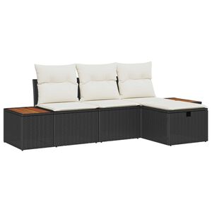 vidaXL Gar&eth;s&oacute;fa sett me&eth; p&uacute;&eth;i 4 pcs Svartur Poly rattan