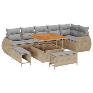 vidaXL Gar&eth;s&oacute;fa sett 9 pcs Drapplita&eth;ur p&oacute;l&yacute;rattan