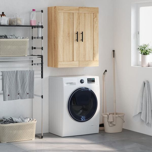 vidaXL Vegghengdur Sk&aacute;pur Sonoma Eik 69,5x34x90 cm Samsettur Vi&eth;ur