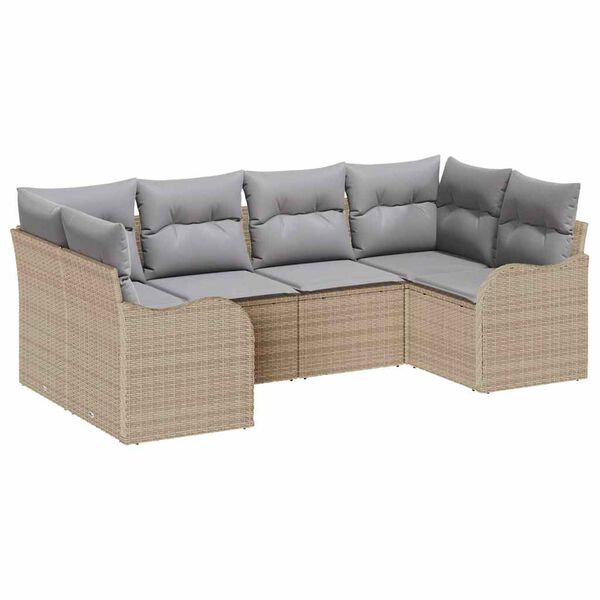 vidaXL Gar&eth;s&oacute;fa sett me&eth; p&uacute;&eth;i 6 pcs drappa&eth;ur og lj&oacute;sgr&aacute;r Poly rattan