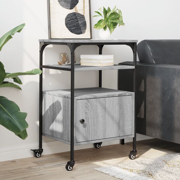 vidaXL Prentarastandur 3 h&aelig;&eth;a Gr&aacute;r Sonoma 50x40x76 cm Samsettur Vi&eth;ur