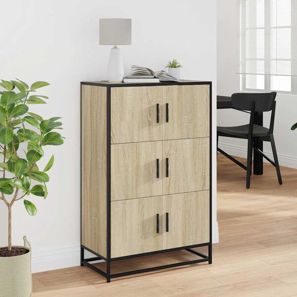 vidaXL Highboard Sonoma Eik 68x35x106,5 cm Hanna&eth;ur vi&eth;ur og m&aacute;lmur