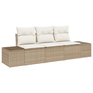 vidaXL Gar&eth;s&oacute;fa sett me&eth; geymslu 3 pcs Beige og krem p&oacute;l&yacute;rattan