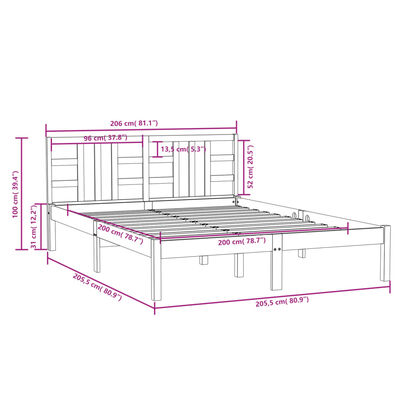 vidaXL Rúmgrind Gegnheill Viður 200x200 cm