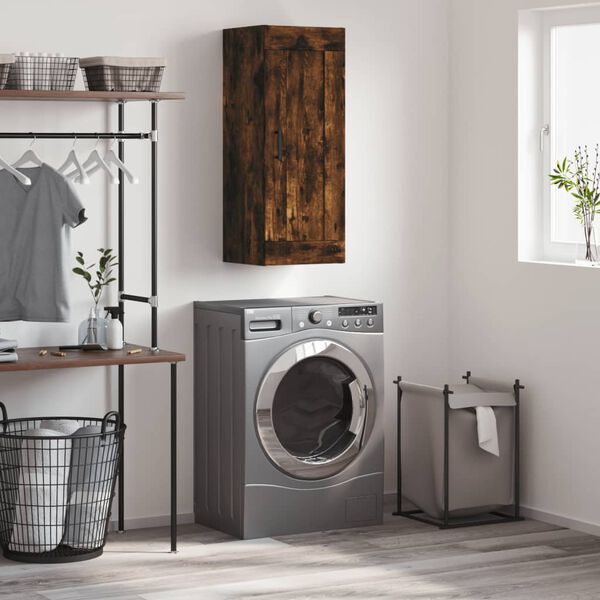 vidaXL Veggsk&aacute;pur Reykt&oacute;na Eikarlitur 34,5x34x90 cm Samsettur Vi&eth;ur