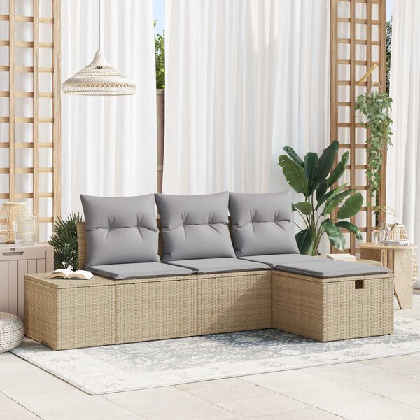 vidaXL Garðsófa sett með púði 4 pcs Drapplitaður Poly rattan