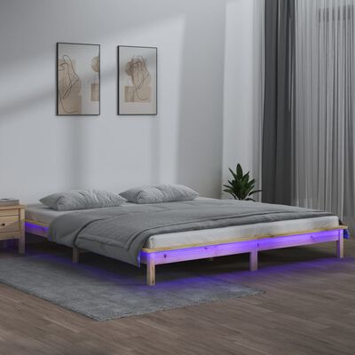 vidaXL LED Rúmgrind 120x190 cm 4 Feta Lítil Tvíbreið Gegnheill Viður