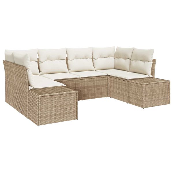 vidaXL Gar&eth;s&oacute;fa sett me&eth; geymslu 6 pcs Beige og krem Poly rattan