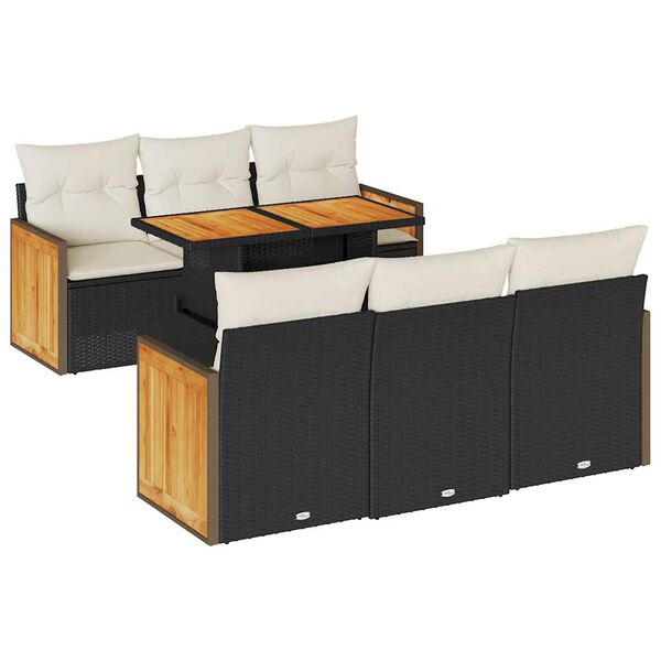 vidaXL 7 stykki gar&eth;s&oacute;fasett me&eth; p&uacute;&eth;um Black Poly Rattan Acacia