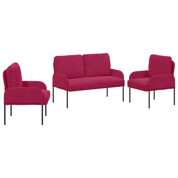 vidaXL S&oacute;fasett me&eth; p&uacute;&eth;i 3 pcs V&iacute;nrau&eth;ur 115 x 56 x 80 cm Krossvi&eth;ur