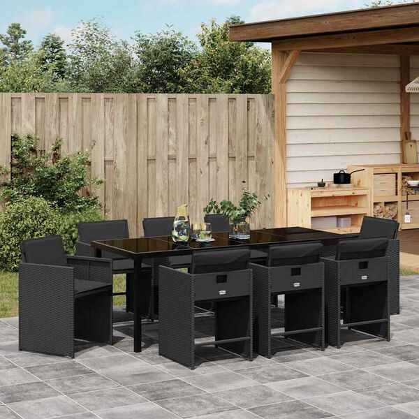 vidaXL Gar&eth;ur bor&eth;sett 9 pcs Svartur p&oacute;l&yacute;rattan